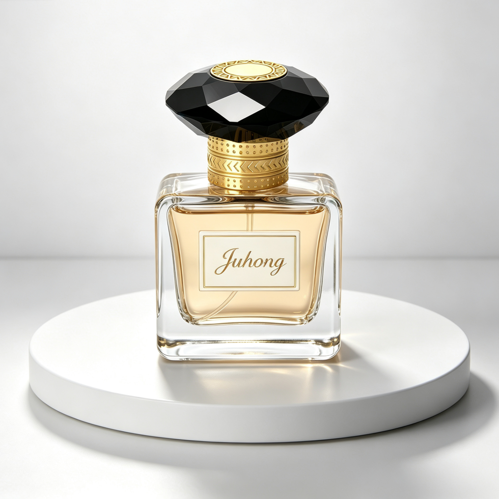 Luxury Black Faceted Crystal Zamac Perfume Bottle Cap Gold Plated Custom Logo Metal Perfume Lid FEA 15
