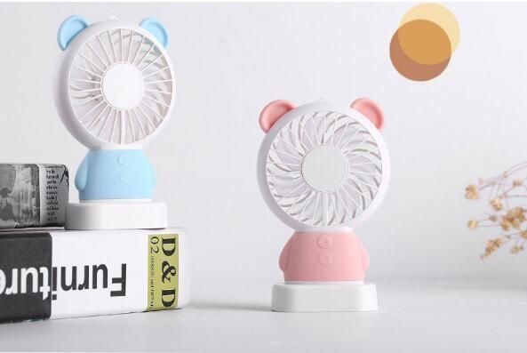 LED handy chargeable mini electric fan, cute cartoon handy mini stand electric fan, portable mini stand electric fan