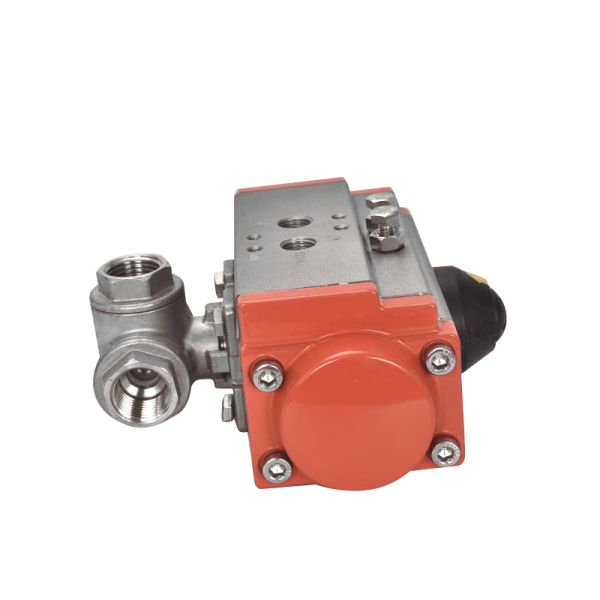 Stainless Steel 3 Way Internal Thread Pneumatic Ball Valve Double/Single Acting Pneumatic Actuator Female Threaded Ball Valve