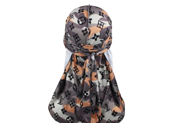 Grey Camo LV Silk Silky Satin Designer Durag  Supplier Bulk Wholesale
