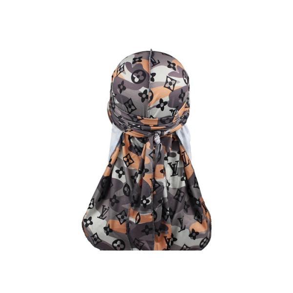 Grey Camo LV Silk Silky Satin Designer Durag Supplier Bulk Wholesale