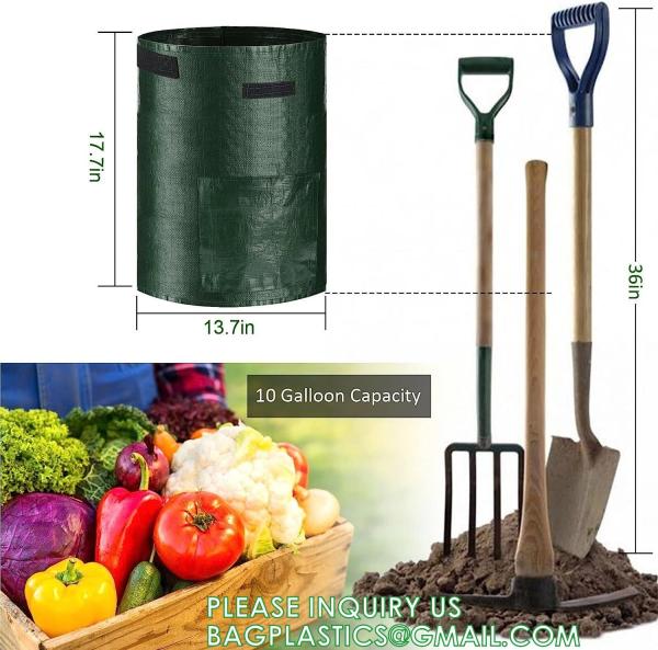Potato Grow Bags, 4 Pack 10 Gallon With Flap And Handles Planter Pots For Onion, Fruits, Tomato, Carrot - Green