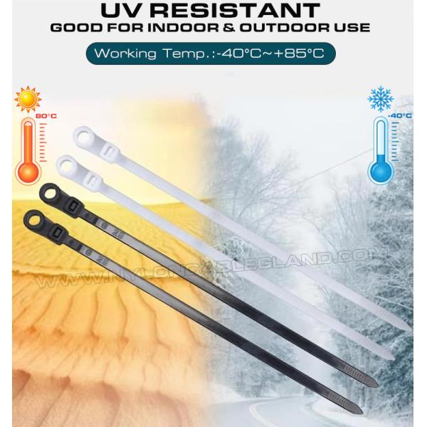 Collier attache câble nylon (PA) 6.6 avec trou de montage rond 300mm x 4,8, lien de serrage plastique à vis (50 lb) ceinture de cable à tête montable pour objets suspendus