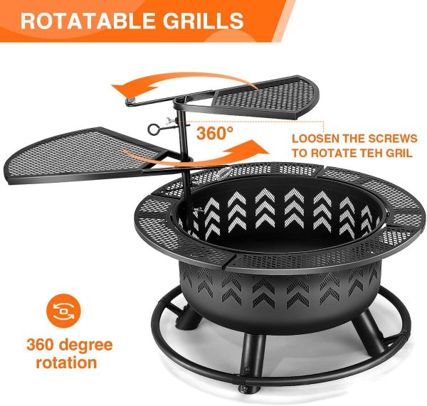 2 In 1 Portable Charcoal Fire Pit Bbq Outdoor For Wood Burning With Fireplace Poker