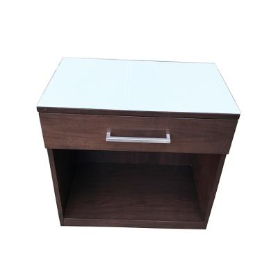 White Back Painted Hotel Bedside Tables Tempered Glass Top One Drawer