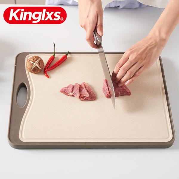 Two side Plastic vegetable cutting board bamboo wood chopping board for food cooking with antiskid material around