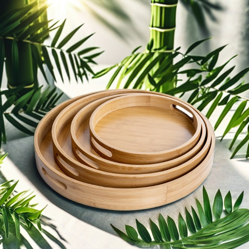 Home and Travel Use Rattan Storage Bamboo Tray Round Basket with Handle