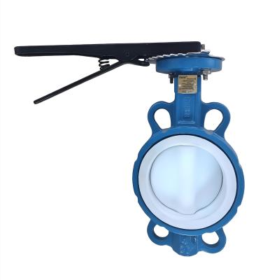 Spheroidal Graphite Cast Iron Acid-resistant Handle Manual butterfly Valves , GB, ANSI, JIS, PTFE Inner Lining Valve Plate,
