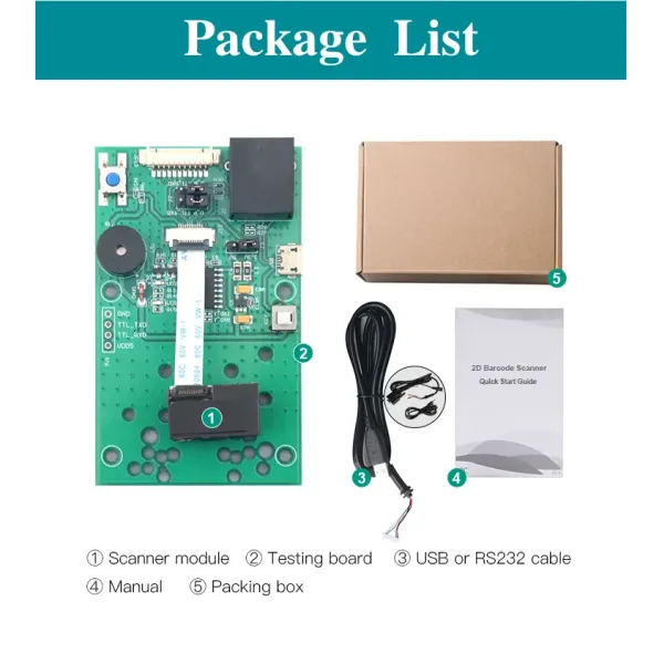 Small Embedded 2D QR Code Barcode Scanner Module with 1 Million Pixel CMOS Image Recognition and 65cm/s Scan Speed