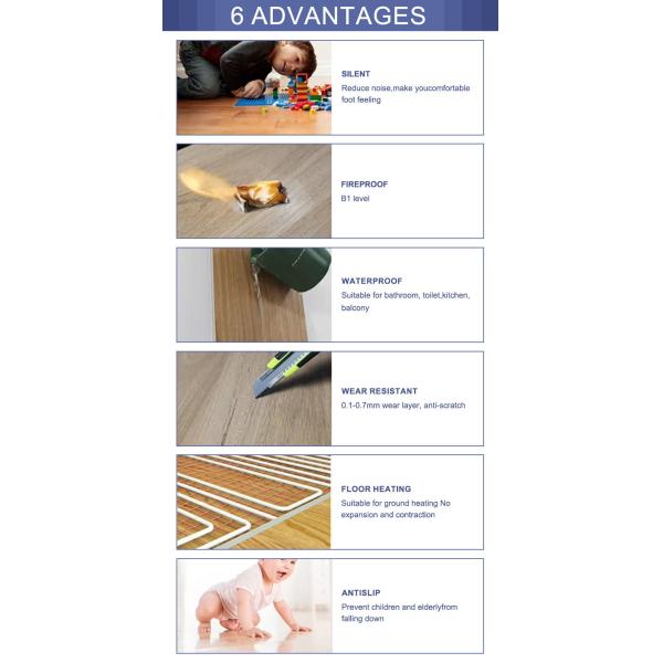 5 mm impermeable entrelazado 4 mm material virgen de vinilo mármol suelo híbrido de núcleo rígido Spc Click