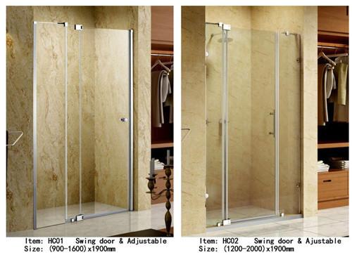 3 Panels Straight Frameless Glass Shower Doors Hinge Opening Style With Adjustable Support Bar
