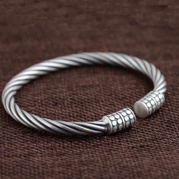 Sterling Silver Chunky Wire Cable Cuff Bracelet Women Retro Bangle (SZ0002)