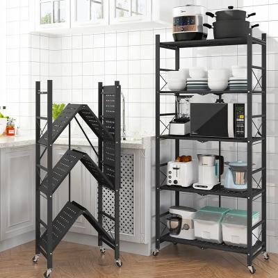 Living Room Kitchen Telescopic Metal Folding Shelf Rack With Wheels