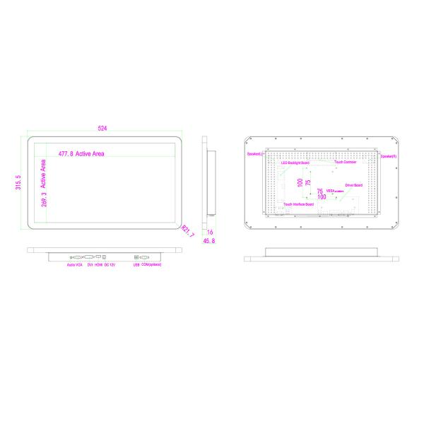 High Brightness 8ms 250cd/M2 Waterproof Touch Screen Monitor