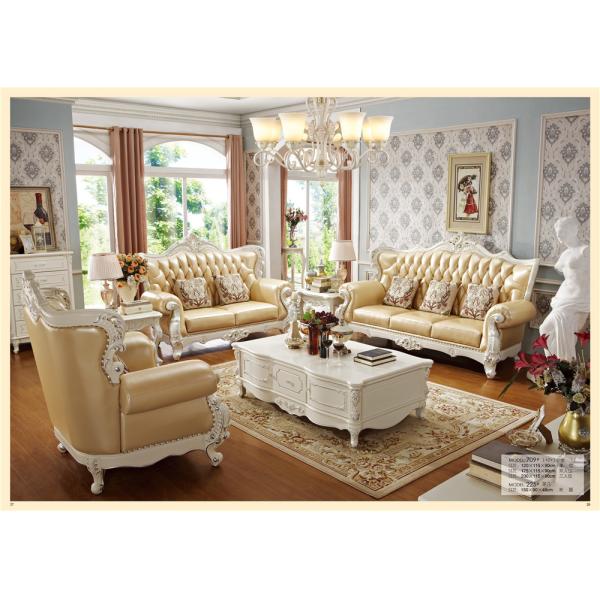 Living Room Furniture Leather Luxury Wooden Sofa Set
