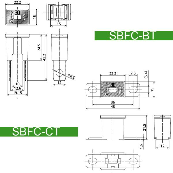 Fusibles type boulon de PEC SBFC-BT avec les jambes verticales DC32V 30A 40A 50A 60A 70A 80A 100A 120A 140A