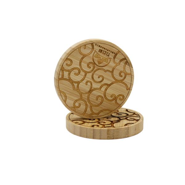 Home Kitchen Wooden Coaster Round Bamboo Coaster With Laser Lines