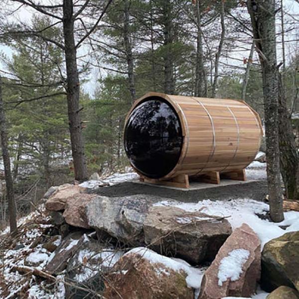 Electric Canadian Hemlock Wood Barrel Sauna Panoramic Round Cedar Sauna