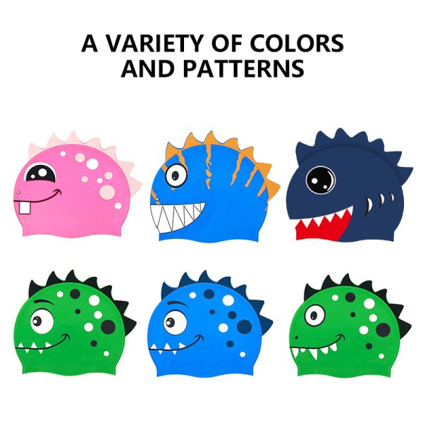 Custom Printed Fish Style Boys Swimming Caps Fashionable Silicone Swim Caps for Kids Seamless