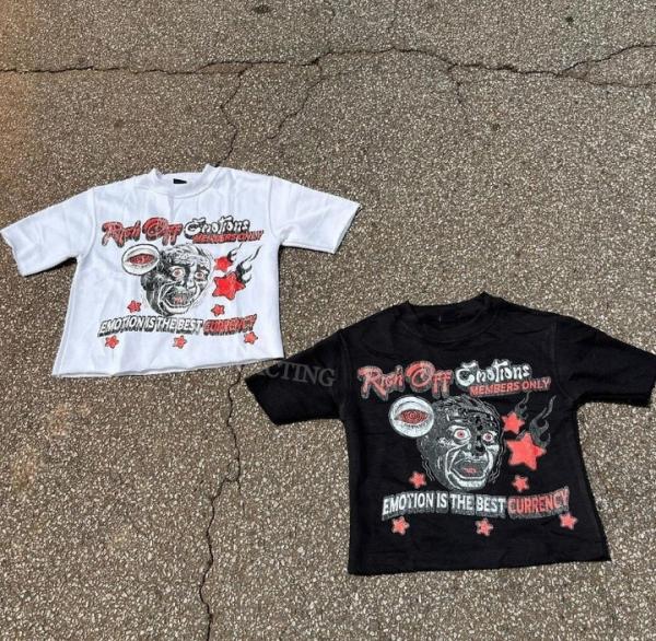 Hip Hop Dtg Impressão Cortada T-Shirt Gráfico T-Shirt Crew Neck Acid Wash Sol Desbotado T-Shirt Angustiado