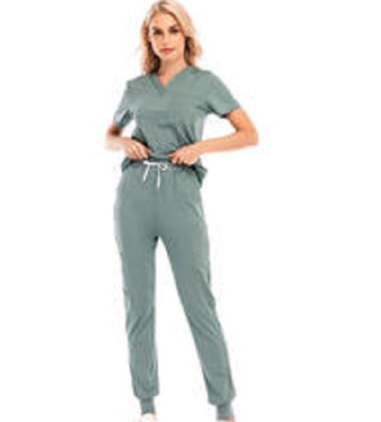 Unisex Custom Logo Strech Solid Color Blue Medical Scrub Clothes