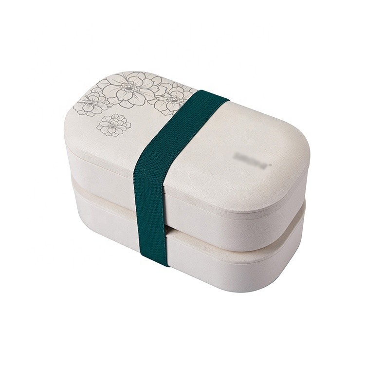 Custom Logo and Pattern 1200ml Eco Stackable Double Bamboo Fiber Microwave Safe Bento Box