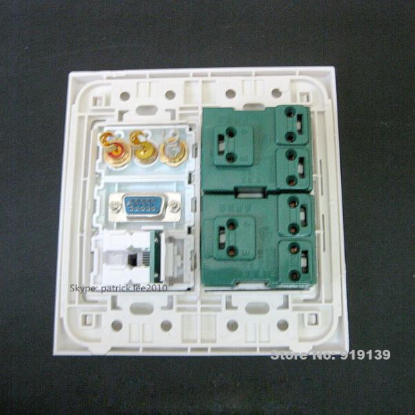 Big Size 120x120 mm Multifunction RCA VGA Computer RJ45 Network Wall Socket Panel White