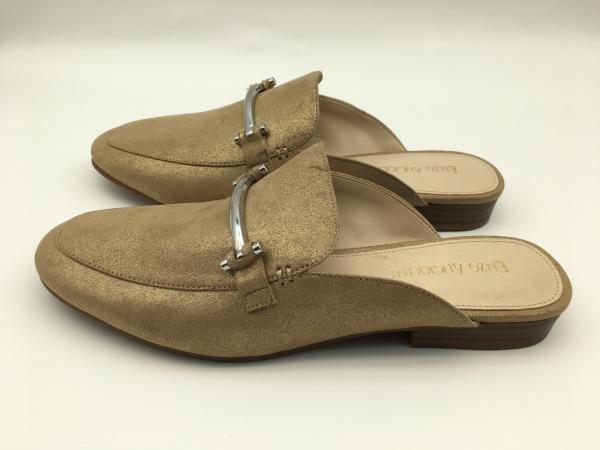 Closed Toe Soft Ladies Slippers Bronze Genuine Leather With Sliver Square Buckle