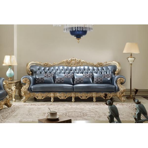 French style Luxury design of Living room Sofa sets 1+2+3 used Beech wood Carving and Import Italy Leather Furniture