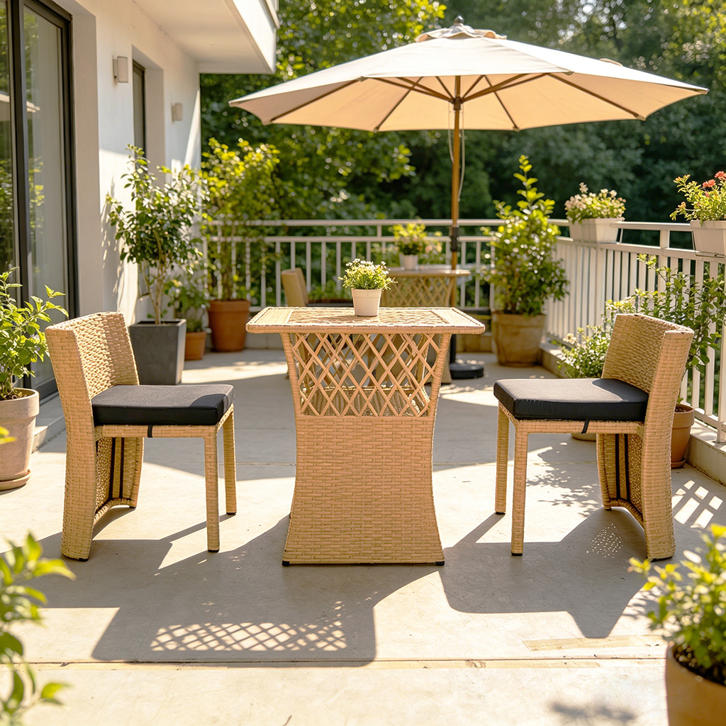Rattan Furniture Indoor Outdoor Garden Patio Set Steel Frame Wicker Children Table and Chairs Space Saving Mini Child Sets