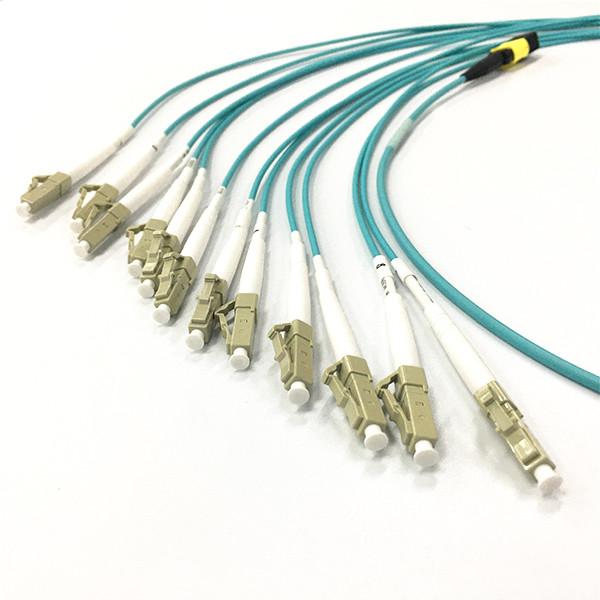 MPO ao polonês material do PC do Aqua OM3-300 do cabo de fibra ótica 3.0mm 12F LSZH da fuga do LC