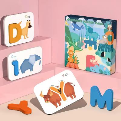 Wooden Number Alphabet Cognitive Education Matching Card Children's Early Education Stereo Two Sided English Word Puzzle Toys