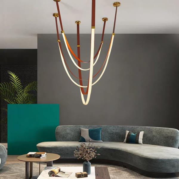 Leather chandelier led tube big light for Villa Interiordesign Pendant lamp
