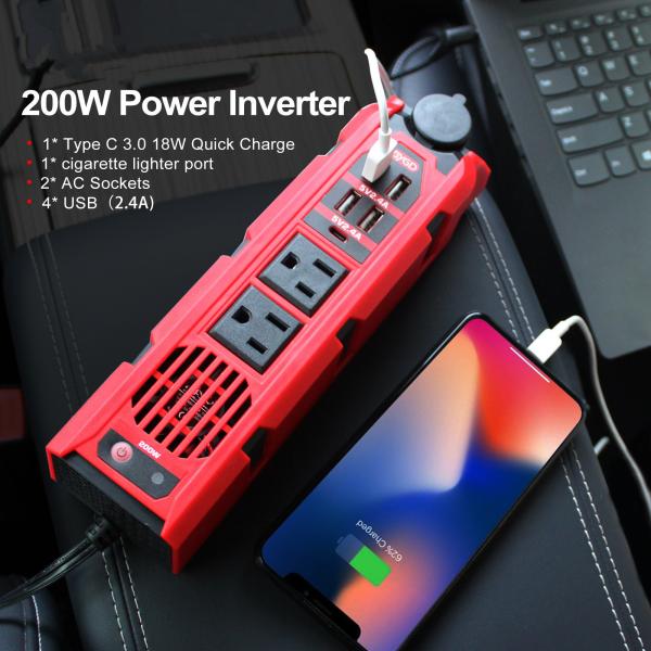 Car Inverter Ac Extension 200W Power Inverter Dc 12V To 110V Ac Dc 12V To Ac 240V Car Power Inverter 200W Converter