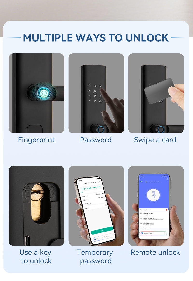 Qleung A19 Smart Door Lock with 6-in-1 Multi Unlock Ways, 0.5s Fast Semiconductor Fingerprint Sensor and Built-in Electronic Doorbell