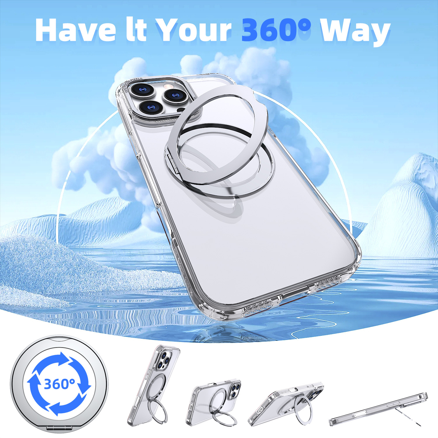 New Pivot Point Phone Case Magnetic Rotating Transparent Stand Glitter Case for IPhone16 Pro Max