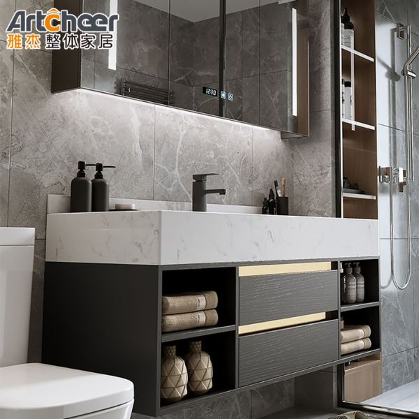 Modern Design Rectangle LED Mirror Light Bathroom Vanity Combo with Sink