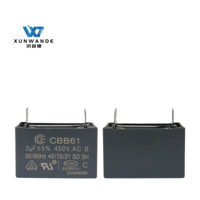 CBB61 Ar condicionado Condensador 450V 2.0UF Classe B Auto-curação 50 / 60HZ