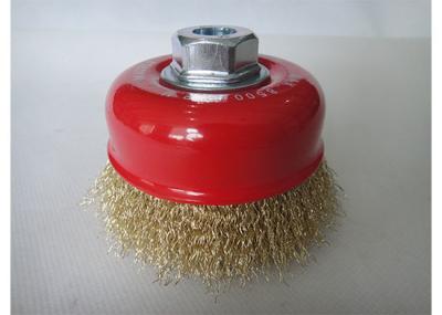65mm wire cup brush,fine crimped brass coated wire 0.008 inch,with M14 by 2 threaded arbor