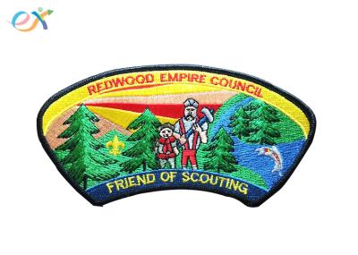 Twill Background Fabric Boy Scout Uniform Patches 100% Embroidery With Merrowed Border