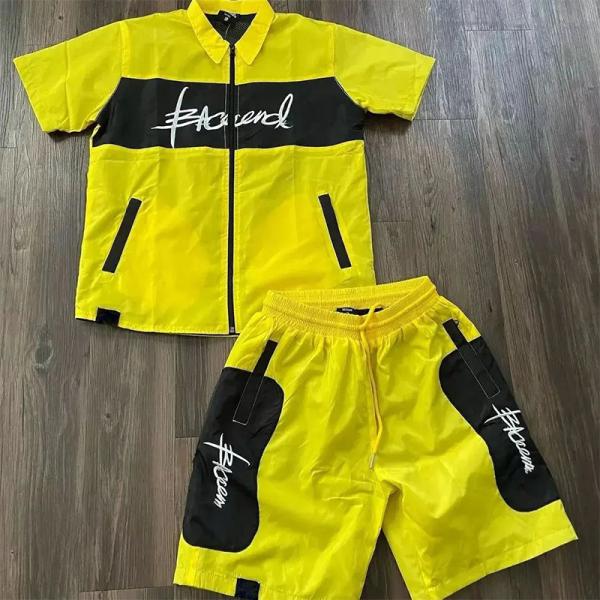 Custom Logo Nylon Polyester Zip up Summer Jogging Suits Clothes Mens 2 Piece Sets Tracksuits Short Sets Manufacturer for Men