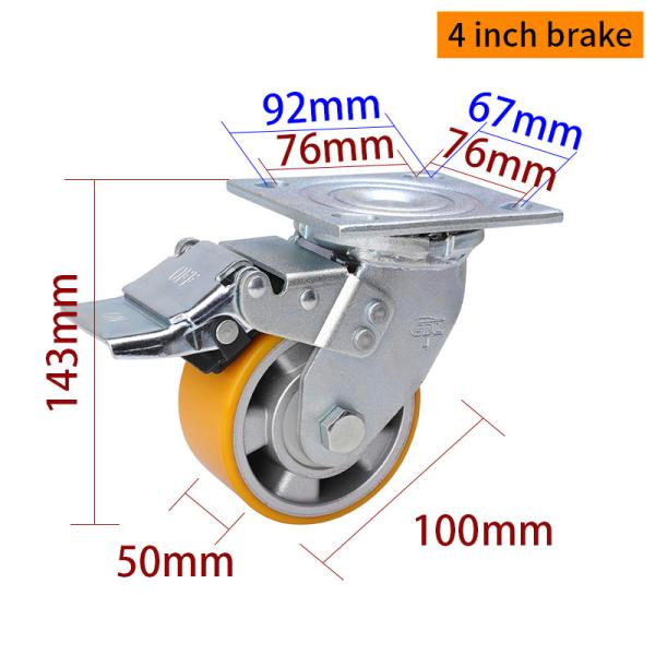 Aluminum 4 Caster Wheels Heavy Duty Castors Zinc Coating 100mm