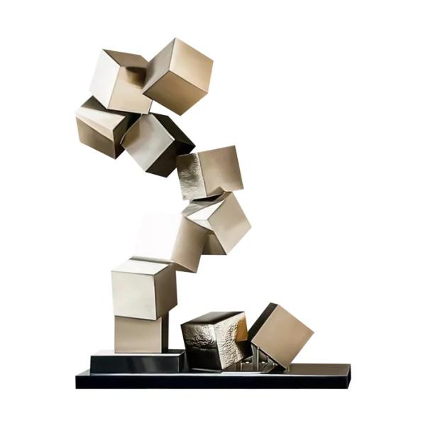 Gold Cubes Metal Sculpture - Modern Geometric Art Sculpture