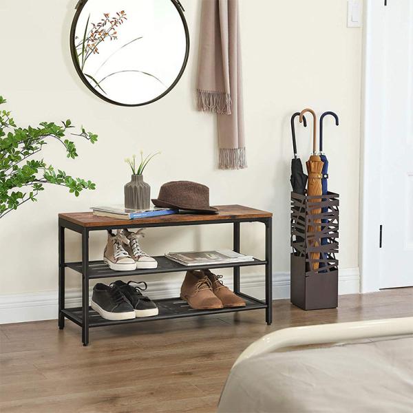 Storage Shoe Bench, Particleboard Shoe Rack, Shoe Bench with Shelves, Industrial Shoe Rack, ULBS74X