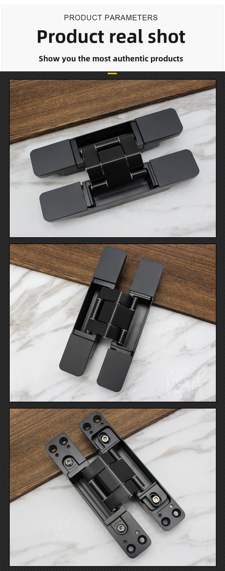 Modern Simple Black H-Shaped Zinc Alloy Door Hinge Three-Dimensional Adjustable Foldable Window Hinges with Hidden Feature