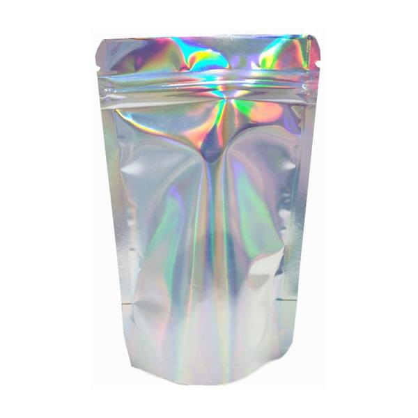 4.7x7.9 Inch Resealable Mylar Holographic Ziplock Foil Stand Up Pouches For Candy Coffee Food Packaging