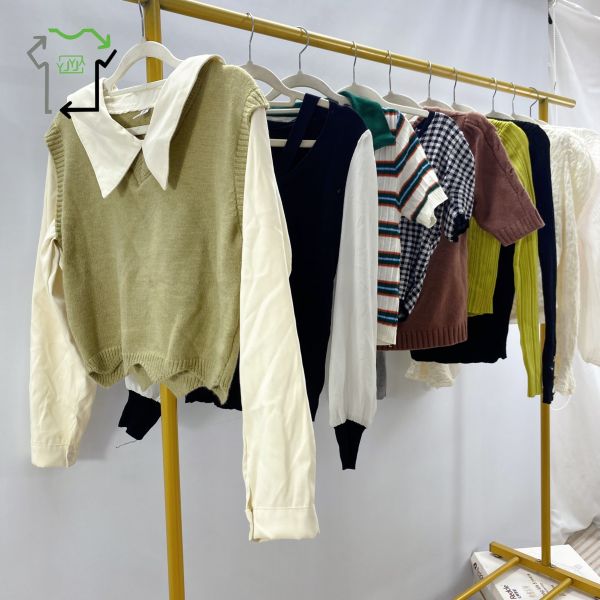 Women Casual Knitted Second Hand Long Sleeved Neck Pullover Sweater Spring Season