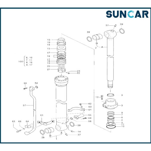 Hitachi 4369890 Bucket Cylinder Seal Kit For Excavator [EX200-3, EX200-3C, EX200-3m] Repair Kit