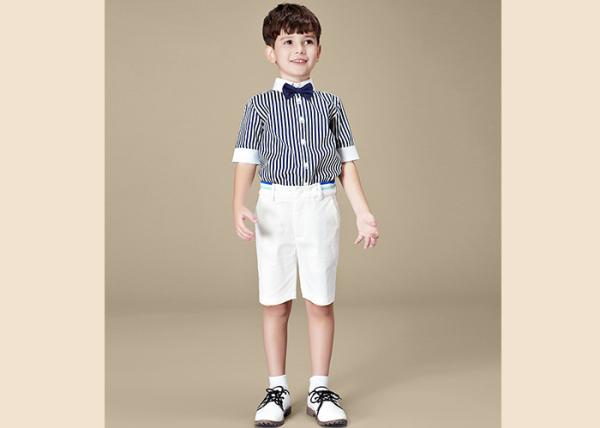 Striped Short Sleeve Bow Tie Kids' Clothes British Student Baby Shirt Shorts Set