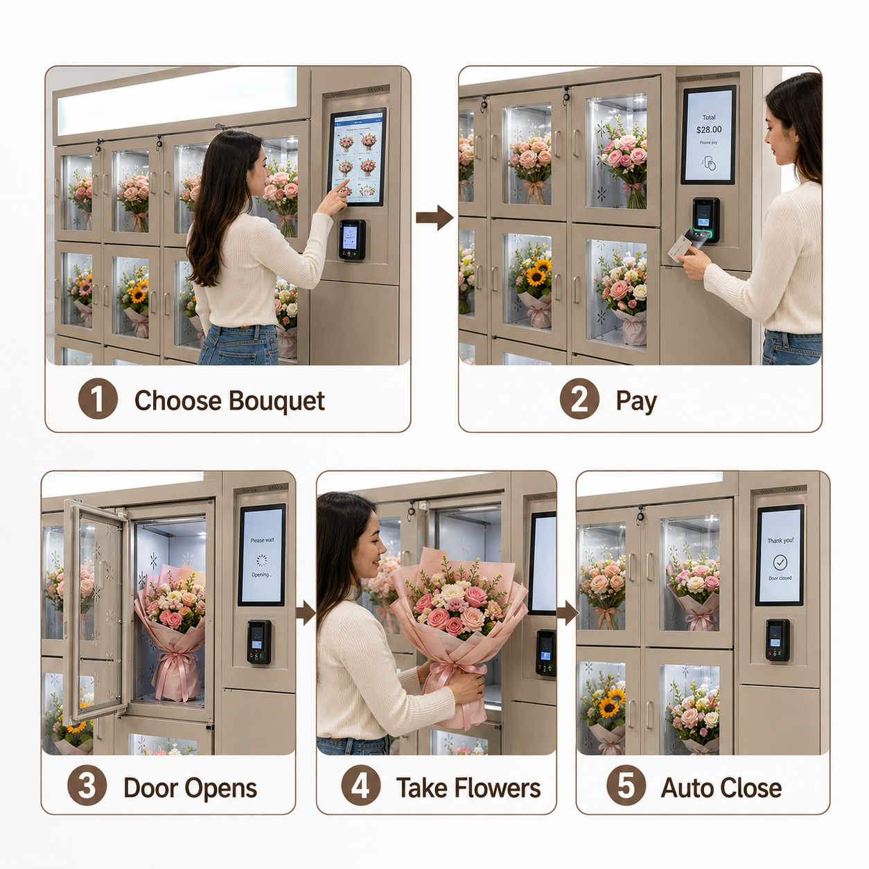Refrigerated Touch Screen 24H Fresh Flower Vending Machine for Bouquets